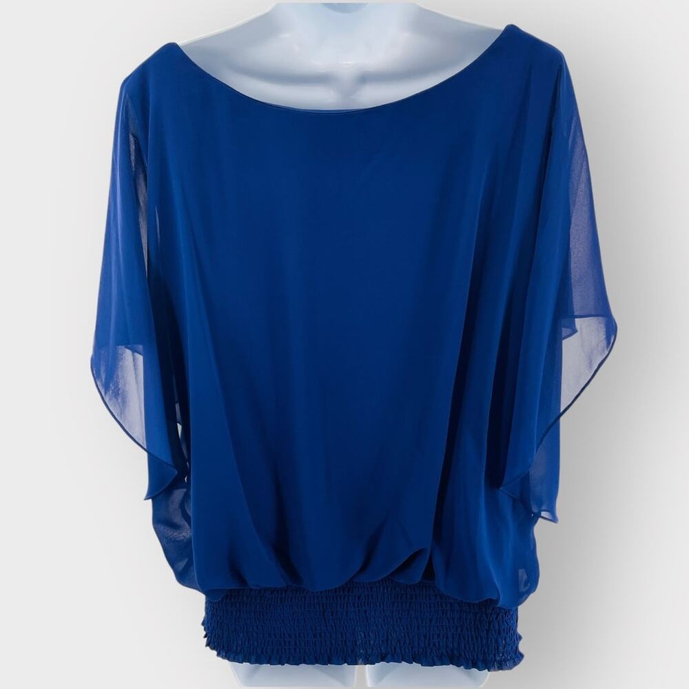 JR Nites by Carol Lin Blue Chiffon Sequin Neck Short Dolman Sleeve Dressy Top 14 - Picture 3 of 9